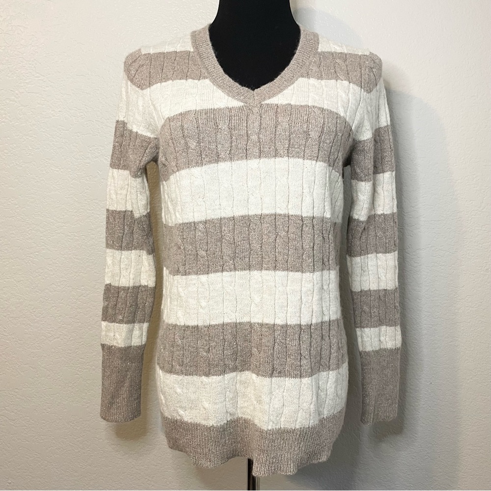 Ann Taylor LOFT Striped Holiday Winter Sweater Sparkle - LM